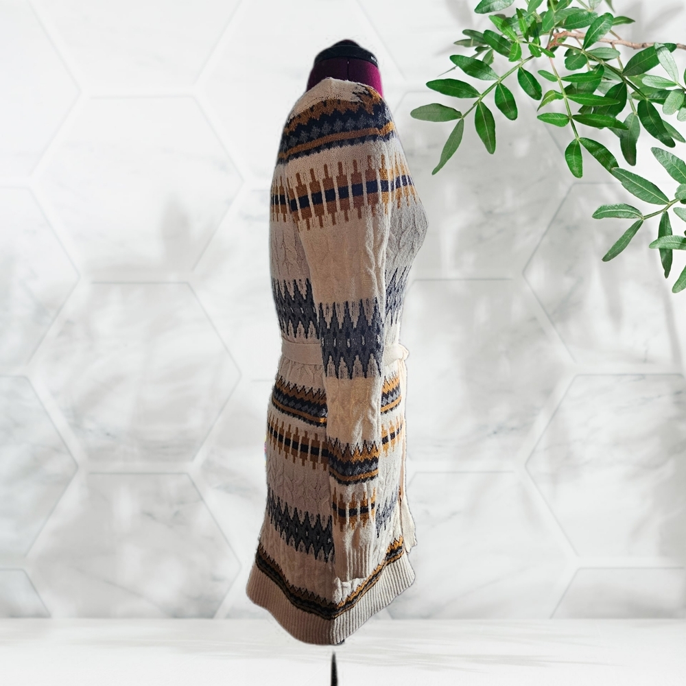 Lucky Brand Fair Isle Cardigan Knit Sweater Dress Aztec Geomteric Patterned - Picture 6 of 16